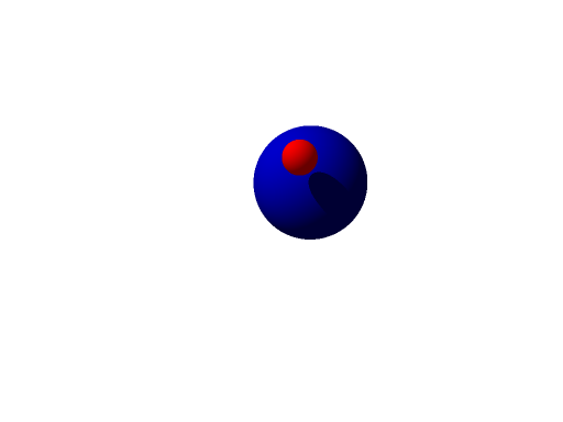 spheres with shadow of red sphere cast onto blue sphere