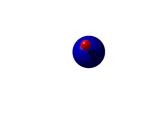 spheres with specular highlights with shadow of red sphere cast onto blue sphere