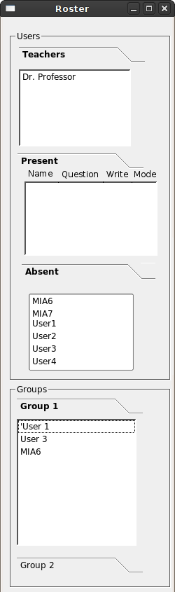 A picture of the Roster Window with catagories extended