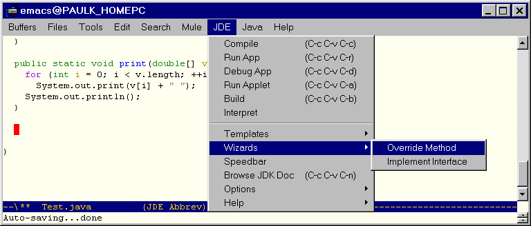 Screen shot showing
Wizards menu.