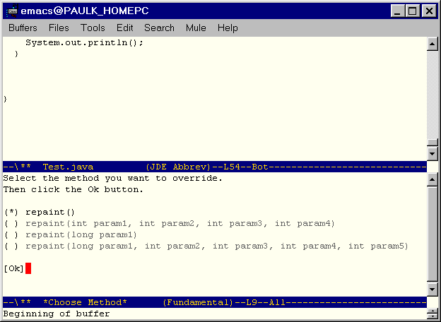 Screen shot showing dialog
buffer for selecting method.