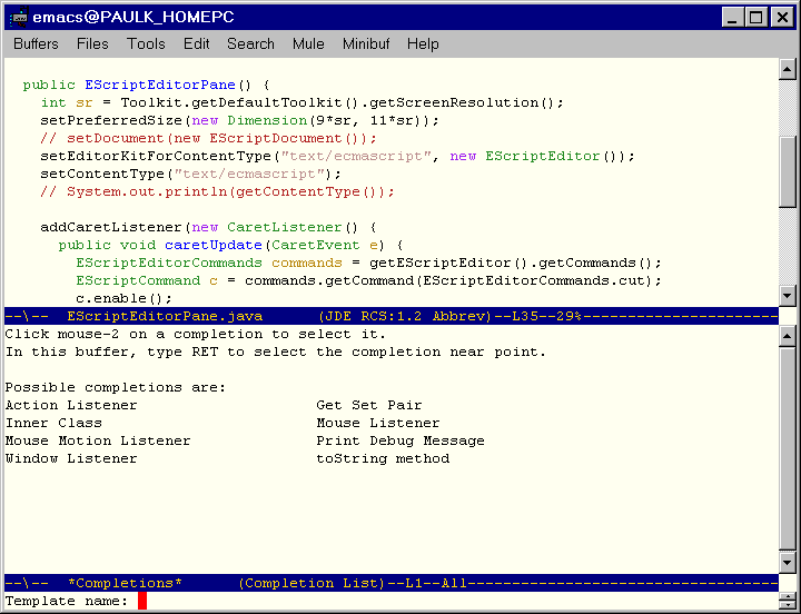 Screenshot showing template completion
buffer.