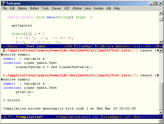 Image showing compilation buffer with
errors.