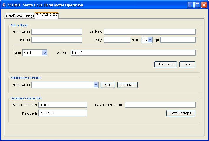 Main Interface Administrator Tab