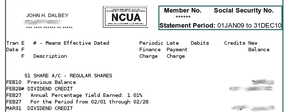 account history display