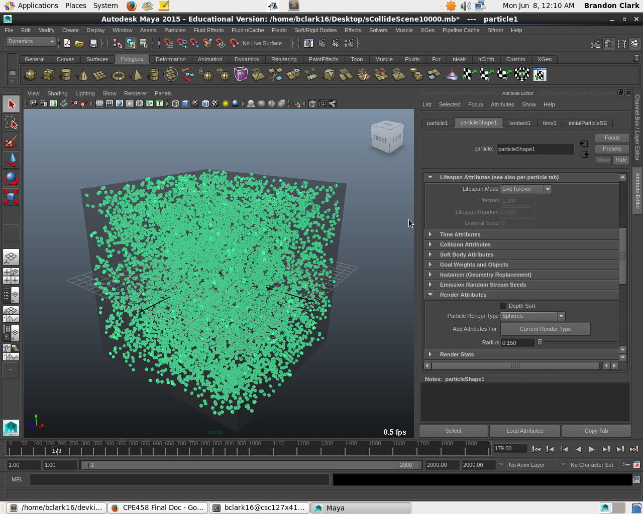 CSC458 Spring 2015 Sphere Collision Particle System in Maya