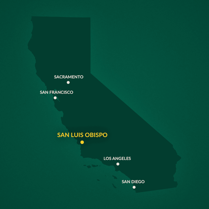 Map of California with San Luis Obispo marked.