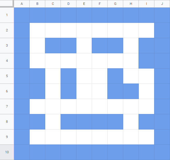Map grid I made in Excel to keep track