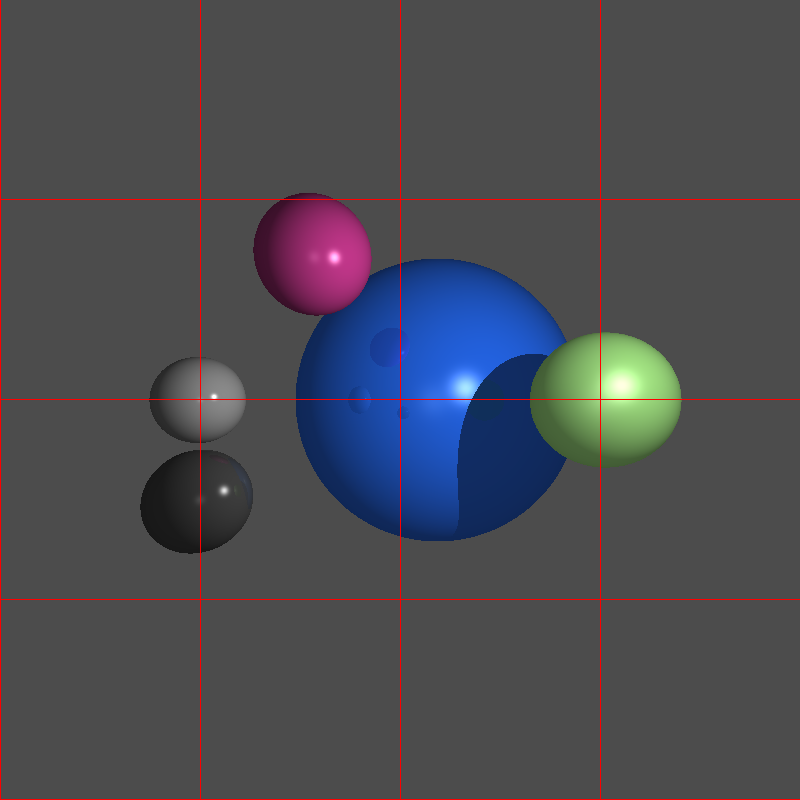 Multiple, moderately reflective spheres.