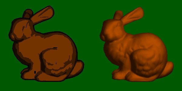 cel-shaded and regularly rendered bunnies