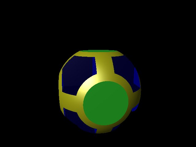 Sphere differenced by 4 boxes intersected by a larger box